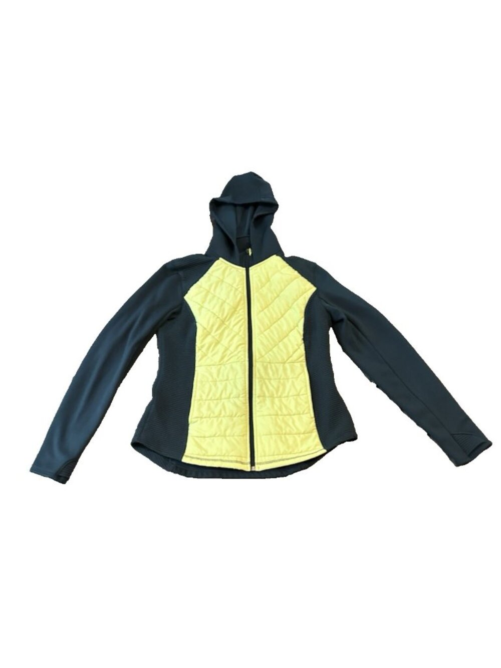 Fila Sport Womens Hooded Hybrid Jacket M Quilted Puffer Gray Lime Running Hiking